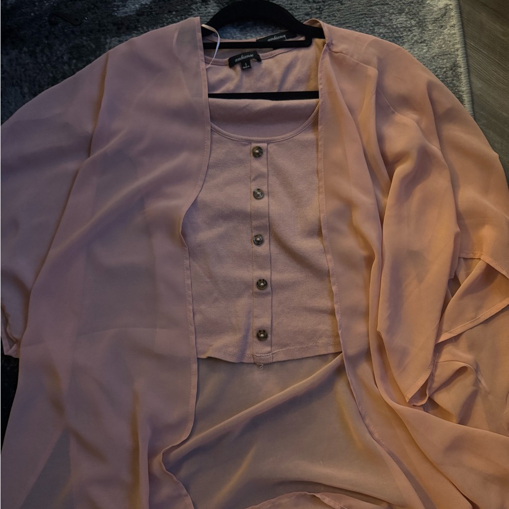 Women's Sheer shall and  Button-Down crop top - Pink